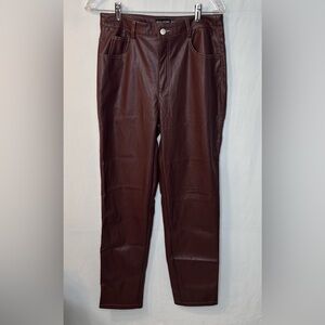 PrettyLittleThing Dark CHOCOLATE FAUX LEATHER Contrast Stitch Straight Leg SZ 8